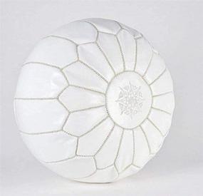 img 3 attached to ARTOUARZAZATE Premium Moroccan Leather Pouf Cover - Elegant Round Ottoman Footstool Cover with Embroidery - Perfect Addition for Living Room, Bedroom, Kids Room - White (Cover ONLY)