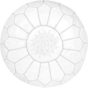 img 4 attached to ARTOUARZAZATE Premium Moroccan Leather Pouf Cover - Elegant Round Ottoman Footstool Cover with Embroidery - Perfect Addition for Living Room, Bedroom, Kids Room - White (Cover ONLY)