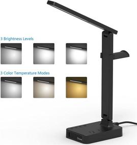 img 3 attached to 🔌 Drevet LED Desk Lamp with Headphone Stand: USB Charging, AC Power Outlet, 3 Lighting Modes, 3 Brightness Levels, 1H Timer, Memory Function, Eye-Caring Gamer's Light