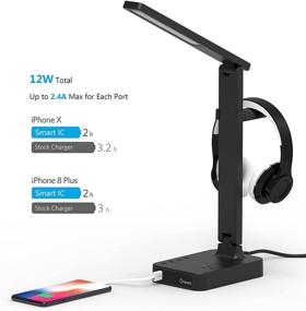 img 1 attached to 🔌 Drevet LED Desk Lamp with Headphone Stand: USB Charging, AC Power Outlet, 3 Lighting Modes, 3 Brightness Levels, 1H Timer, Memory Function, Eye-Caring Gamer's Light