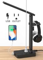 🔌 drevet led desk lamp with headphone stand: usb charging, ac power outlet, 3 lighting modes, 3 brightness levels, 1h timer, memory function, eye-caring gamer's light логотип