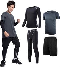 img 4 attached to 👕 TERODACO Boys 3/4 Compression Pants & Shirts Set - Thermal Baselayer for Athletics