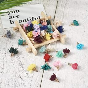 img 2 attached to 🌺 Kissitty 100pcs Assorted Color Cloth Flower Charms 17~18mm Fabric Floral Petal Tassel with Iron Caps Key Chain Earring Bracelet Necklace Jewelry Making Findings