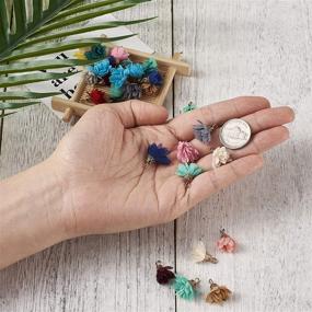 img 1 attached to 🌺 Kissitty 100pcs Assorted Color Cloth Flower Charms 17~18mm Fabric Floral Petal Tassel with Iron Caps Key Chain Earring Bracelet Necklace Jewelry Making Findings