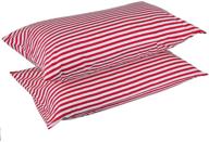 🛏️ rockcloud 400 thread count 100% cotton standard size pillow case set - classic red stripe design, 2pc pack logo