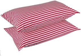 img 4 attached to 🛏️ Rockcloud 400 Thread Count 100% Cotton Standard Size Pillow Case Set - Classic Red Stripe Design, 2pc Pack