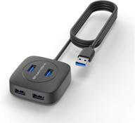🔌 high-speed usb 3.0 hub with extended 5 ft cable - 4-port data usb hub, compatible with macbook, mac pro, mac mini, imac, surface pro, xps, pc, flash drive logo