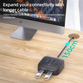 img 3 attached to 🔌 High-Speed USB 3.0 Hub with Extended 5 ft Cable - 4-Port Data USB Hub, Compatible with MacBook, Mac Pro, Mac Mini, iMac, Surface Pro, XPS, PC, Flash Drive