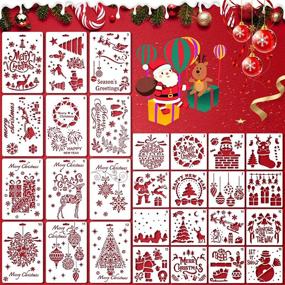 img 4 attached to Transform Your Christmas Crafts with Lorvain 28 PCS Reusable Christmas Painting Stencil Set - Perfect Templates for Santa, Christmas Tree, Snowflakes, and Bells Art DIY Drawing (Hollow Design Included)