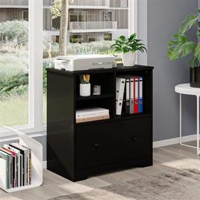 img 3 attached to 🗄️ Black Wood File Cabinet: Spacious Big Drawer, Mobile Lateral Filing Cabinet for Home Office Storage and Organization