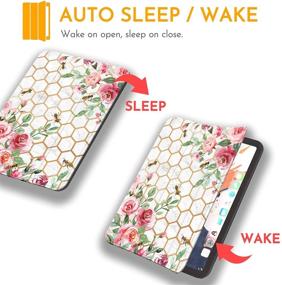 img 2 attached to 🌸 Flower Floral Marble iPad Air Case 4th Gen with Pencil Holder - Pink Rose Honeycomb Design | Auto Sleep/Wake | Compatible with A2072 A2316 A2324 A2325 - Space iPad Air 4th Generation Case Cover