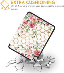 img 1 attached to 🌸 Flower Floral Marble iPad Air Case 4th Gen with Pencil Holder - Pink Rose Honeycomb Design | Auto Sleep/Wake | Compatible with A2072 A2316 A2324 A2325 - Space iPad Air 4th Generation Case Cover