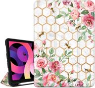 🌸 flower floral marble ipad air case 4th gen with pencil holder - pink rose honeycomb design | auto sleep/wake | compatible with a2072 a2316 a2324 a2325 - space ipad air 4th generation case cover logo