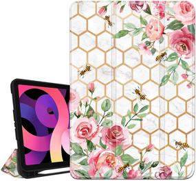 img 4 attached to 🌸 Flower Floral Marble iPad Air Case 4th Gen with Pencil Holder - Pink Rose Honeycomb Design | Auto Sleep/Wake | Compatible with A2072 A2316 A2324 A2325 - Space iPad Air 4th Generation Case Cover