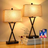 💡 modern touch control dimmable table lamps with usb ports - set of 2 | cream, bulbs included логотип