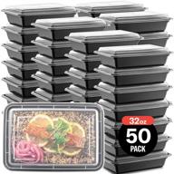 🍱 premium quality 50-pack meal prep plastic microwavable food containers with lids - 32oz black rectangular reusable storage lunch boxes - bpa-free, freezer dishwasher safe - ideal for meal prepping logo