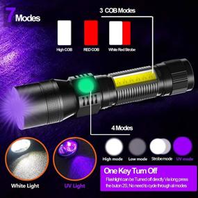 img 2 attached to 🔦 Rechargeable Black Light UV Flashlight - 3in1 LED Tactical Flashlight with Super Bright UV Black Light & Redlight, 1200Lumen 7Modes, Zoomable, Waterproof Pocket Flashlight for Pet Stains Detection and Camping