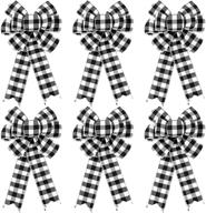 versatile 6-count buffalo plaid bow: perfect for halloween, thanksgiving, christmas - 10 inch fall bow ideal for diy crafts & tree decor (black and white) logo