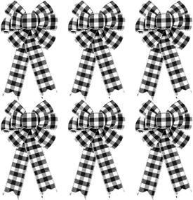 img 4 attached to Versatile 6-Count Buffalo Plaid Bow: Perfect for Halloween, Thanksgiving, Christmas - 10 Inch Fall Bow Ideal for DIY Crafts & Tree Decor (Black and White)
