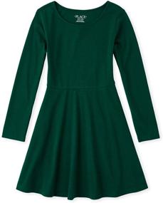 img 1 attached to 👗 Girls' Big Solid Long Sleeve Pleated Knit Dress by The Children's Place