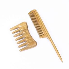 img 3 attached to 🌿 Sandalwood Hair Comb Set for Women - Green Sandlewood Combs for Curly Hair - Wide & Fine Tooth Set by Mgeakoo