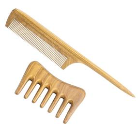 img 4 attached to 🌿 Sandalwood Hair Comb Set for Women - Green Sandlewood Combs for Curly Hair - Wide & Fine Tooth Set by Mgeakoo