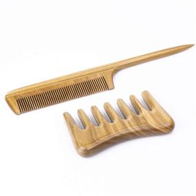 img 2 attached to 🌿 Sandalwood Hair Comb Set for Women - Green Sandlewood Combs for Curly Hair - Wide & Fine Tooth Set by Mgeakoo