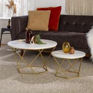 🪑 marble and gold nesting coffee table set with ottoman storage shelf - walker edison modern round living room accent furniture, set of 2 logo