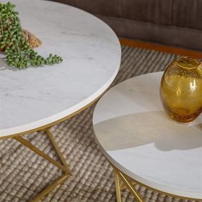 img 2 attached to 🪑 Marble and Gold Nesting Coffee Table Set with Ottoman Storage Shelf - Walker Edison Modern Round Living Room Accent Furniture, Set of 2