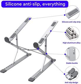 img 3 attached to Portable Aluminum Laptop Stand - Ergonomic Computer Riser for Desk, Silver - Compatible with 10 to 15.6 Inch Notebook Computers