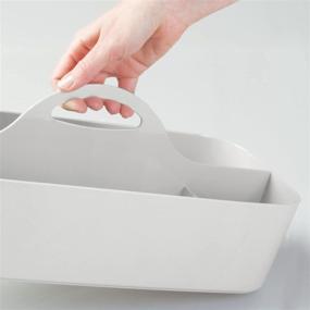 img 1 attached to 🚿 mDesign Portable Plastic Storage Organizer Caddy Tote - Divided Basket Bin, Convenient Handle for Bathroom, Shower, Dorm Room - Ideal for Hand Soap, Body Wash, Shampoo, Conditioner, Lotion - Pack of 2 - Light Gray