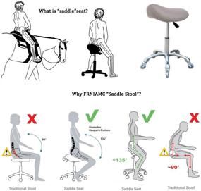 img 2 attached to 🪑 Эргономичный вращающийся стул-седло с колесами: Профессиональное регулируемое кресло FRNIAMC на колёсиках для клиники, салона, тату, домашнего офиса (серый)
