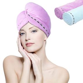 img 4 attached to Super Absorbent Microfiber Hair Towel Wrap for Wet Hair, 2 Pack 10 inch X 26 inch, Quick Dry Hair Turban for Drying Curly, Long &amp; Thick Hair Women, Anti Frizz, Perfect for Christmas Day.