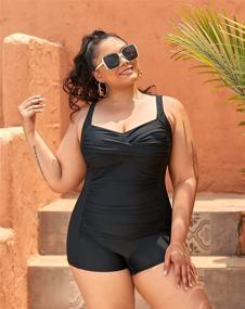 img 1 attached to 👙 Daci Plus Size One Piece Swimsuit with Boyshort and Tummy Control – Ruched Plus Size Bathing Suit with Retro Twist Front and Boyleg Design – Trendy Plus Size Swimwear