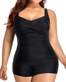 img 4 attached to 👙 Daci Plus Size One Piece Swimsuit with Boyshort and Tummy Control – Ruched Plus Size Bathing Suit with Retro Twist Front and Boyleg Design – Trendy Plus Size Swimwear