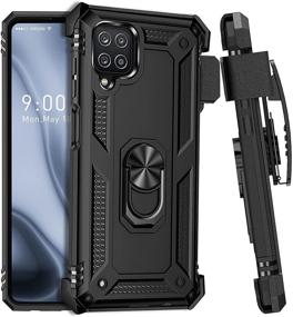 img 4 attached to 📱 Premium Black Galaxy A12 Case with Belt Clip Holster and Ring Holder - Military Grade Protection and Magnetic Car Mount Compatibility