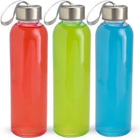 img 3 attached to 🍶 Kitchen Lux 18oz Glass Water Bottles - 6 Pack with Protective Sleeves, Screw Top Lids, Carrying Loops - BPA Free, Ideal for Water, Smoothies & Juices