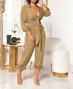 img 1 attached to Yilisaxi Elegant Long Sleeve Jumpsuits for Women - Sexy V Neck Casual Wide Leg Pants with Pockets & Belt