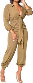 img 4 attached to Yilisaxi Elegant Long Sleeve Jumpsuits for Women - Sexy V Neck Casual Wide Leg Pants with Pockets & Belt