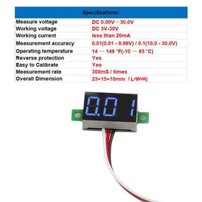 img 2 attached to 📊 Набор из 5 калибруемых цифровых мини-вольтметров bayite с тремя проводами: отслеживание напряжения автомобильного/мотоциклетного аккумулятора в диапазоне 0-30V, монитор, устанавливаемый на панель, дисплей с 0,36" синим светодиодом.