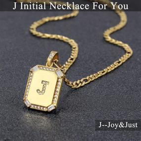 img 1 attached to Women's Gold Initial Necklaces, Letter Pendant Necklace for Girls - 18K Gold Plated Rectangle Monogram with Alphabets, Stainless Steel Box Chain Jewelry