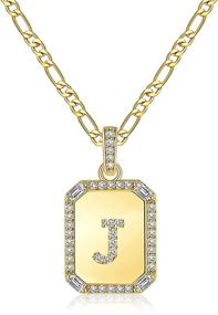 img 4 attached to Women's Gold Initial Necklaces, Letter Pendant Necklace for Girls - 18K Gold Plated Rectangle Monogram with Alphabets, Stainless Steel Box Chain Jewelry