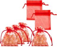 pack of 100 small size awell red organza bags with drawstrings, 2.7x3.5 inch logo