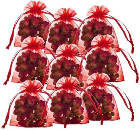 img 1 attached to Pack of 100 Small Size AWELL Red Organza Bags with Drawstrings, 2.7x3.5 inch