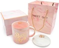 🎀 11.5 oz pink marble boss lady ceramic coffee mug with coasters - perfect birthday gifts for women, mom, girl entrepreneurs, and female business owners - women's coffee mug for boss ladies logo