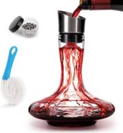 wine decanter set with built-in aerator pourer, cleaning beads, and decanter cleaning brush - 100% lead-free crystal glass - perfect wine gift логотип