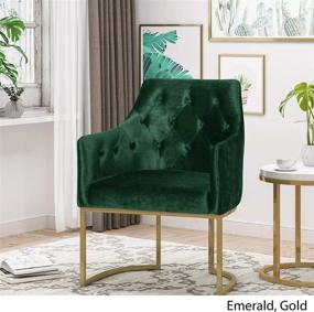 img 2 attached to 🪑 Christopher Knight Home 308959 Fern Modern Tufted Glam Accent Chair with Velvet Cushions and U-Shaped Base, Emerald Green and Gold Finish