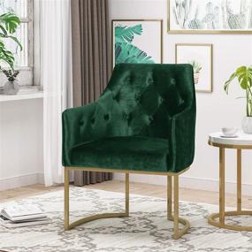 img 3 attached to 🪑 Christopher Knight Home 308959 Fern Modern Tufted Glam Accent Chair with Velvet Cushions and U-Shaped Base, Emerald Green and Gold Finish