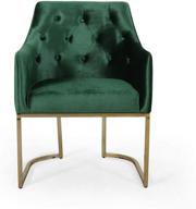 🪑 christopher knight home 308959 fern modern tufted glam accent chair with velvet cushions and u-shaped base, emerald green and gold finish логотип