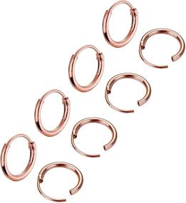 img 4 attached to 925 Sterling Silver Small Hoop Earrings - Endless Thin Round Cartilage Lips Nose Hoops - Unisex Multiple Piercing Jewelry in Silver, Rose, and Yellow